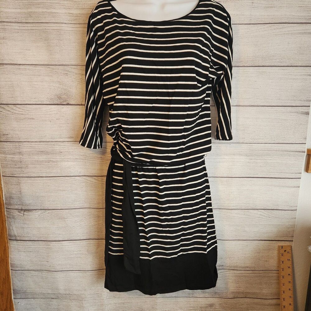 White House Black Market Striped 3/4 Sleeve Elastic Waist Dress XXS